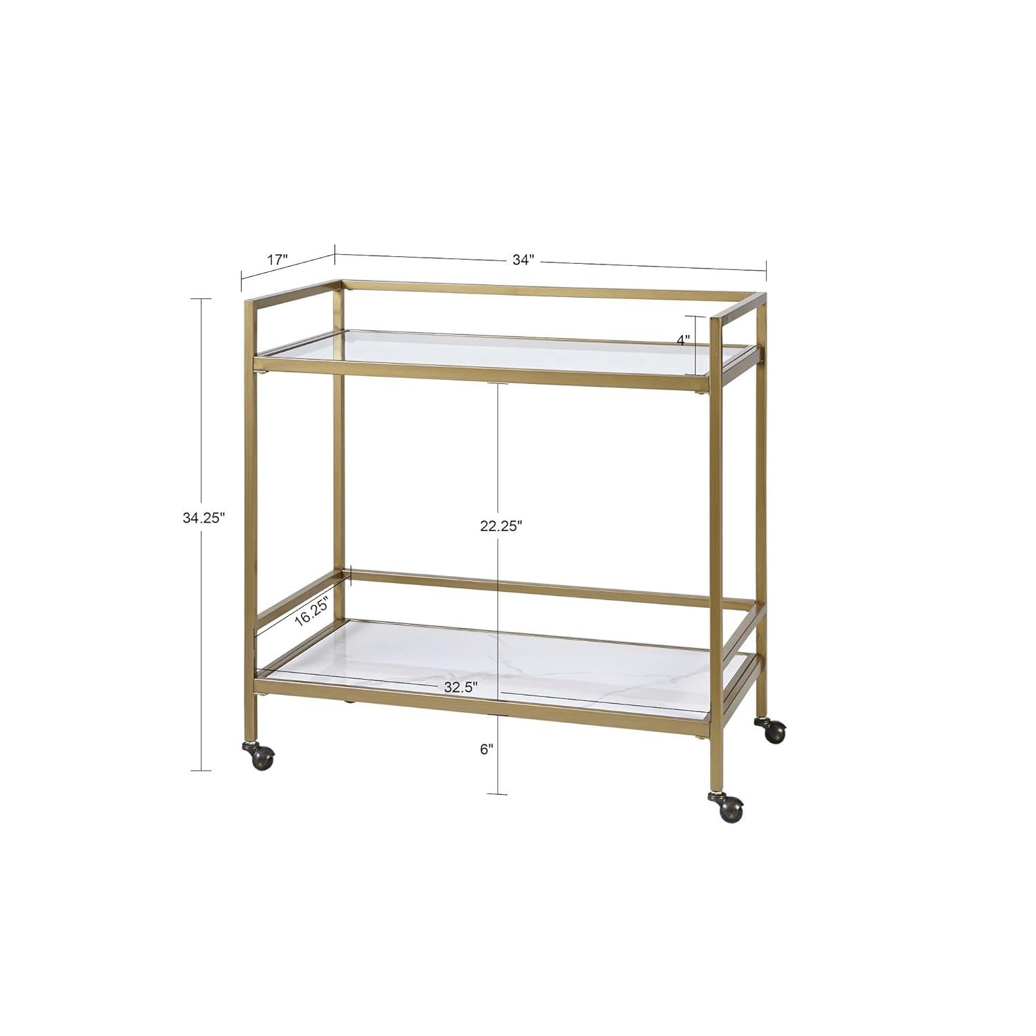 Martha Stewart Lionel 2-Tier Bar Cart with Glass Top and Ceramic Shelf