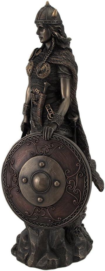 Bronze Finished Viking Shieldmaiden Statue with Sword and Shield