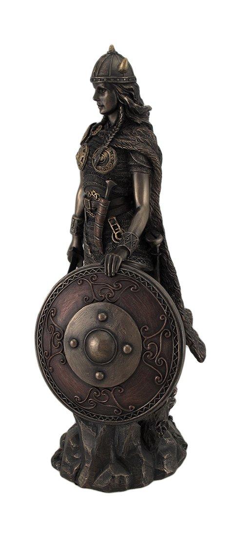 Bronze Finished Viking Shieldmaiden Statue with Sword and Shield