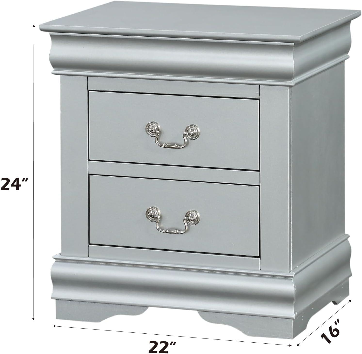 ACME Louis Philippe III Nightstand - Platinum - 24 x 22 x 16 in.