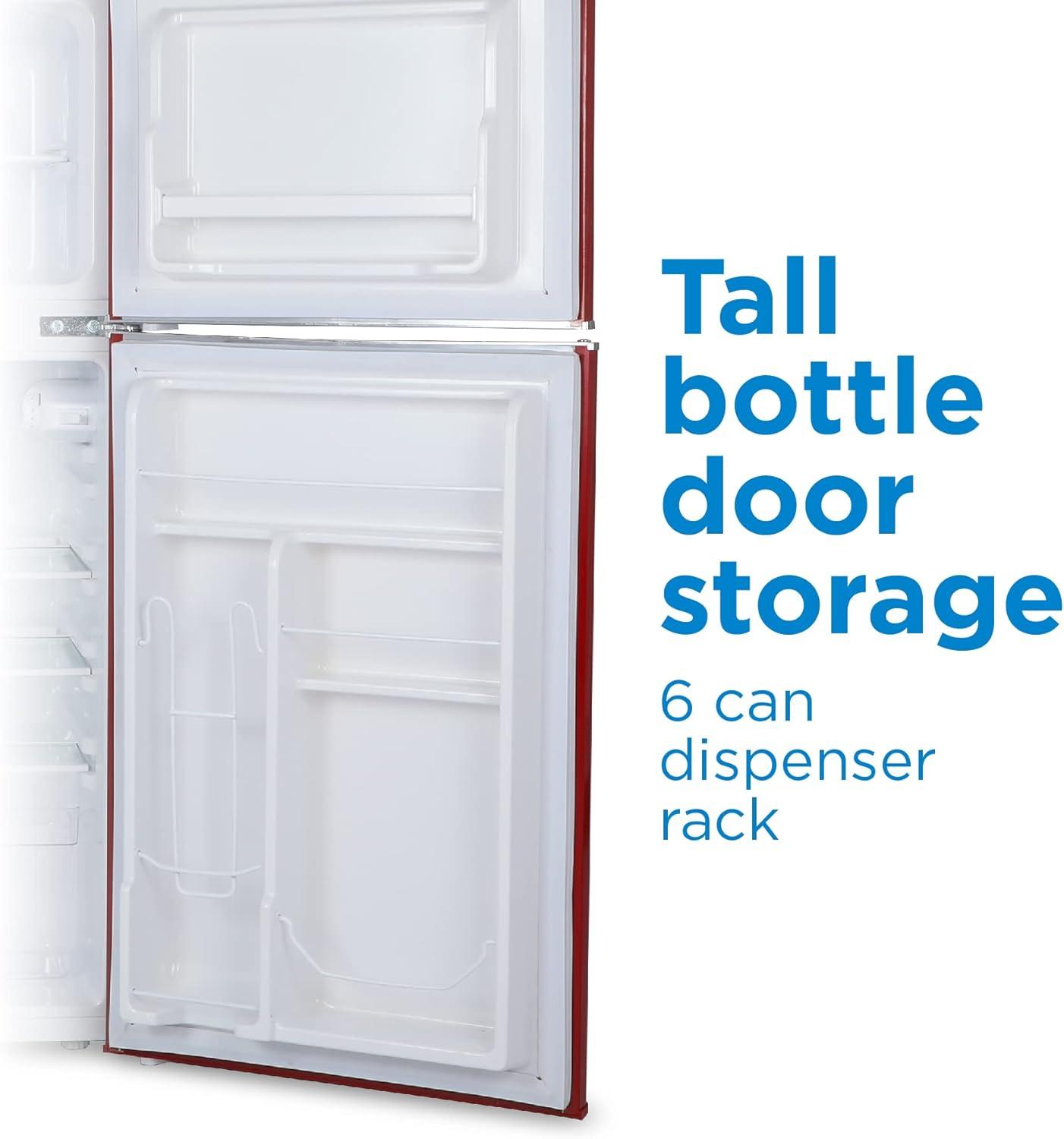 Retro Red Compact Refrigerator with True Freezer and Chrome Handles