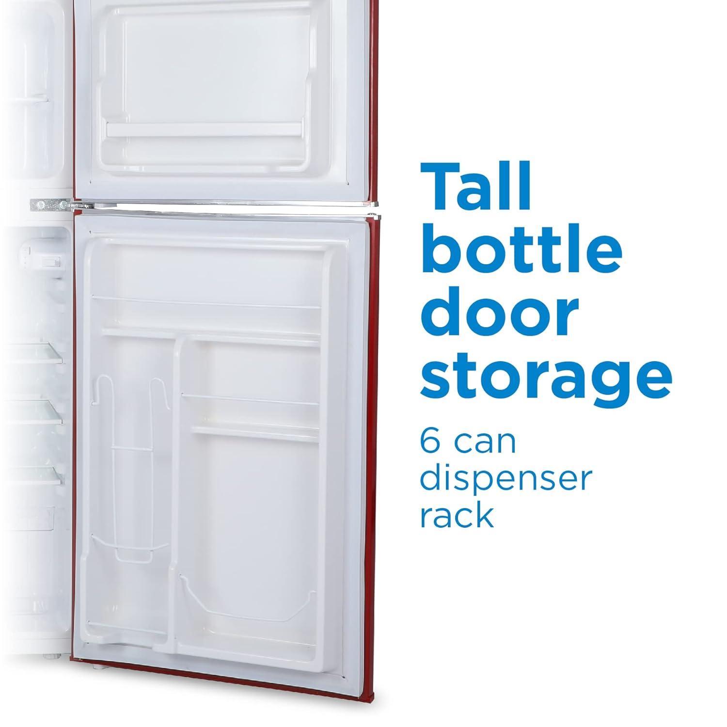 Retro Red Compact Refrigerator with True Freezer and Chrome Handles