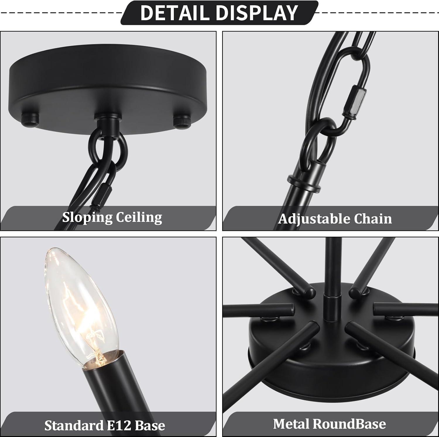 SineRise Black Chandelier, 6-Light Modern Farmhouse Chandelier, Candle Chandelier Light Fixtures, Rustic Industrial Chandelier for Entryway, Bedroom, Foyer and Living Room