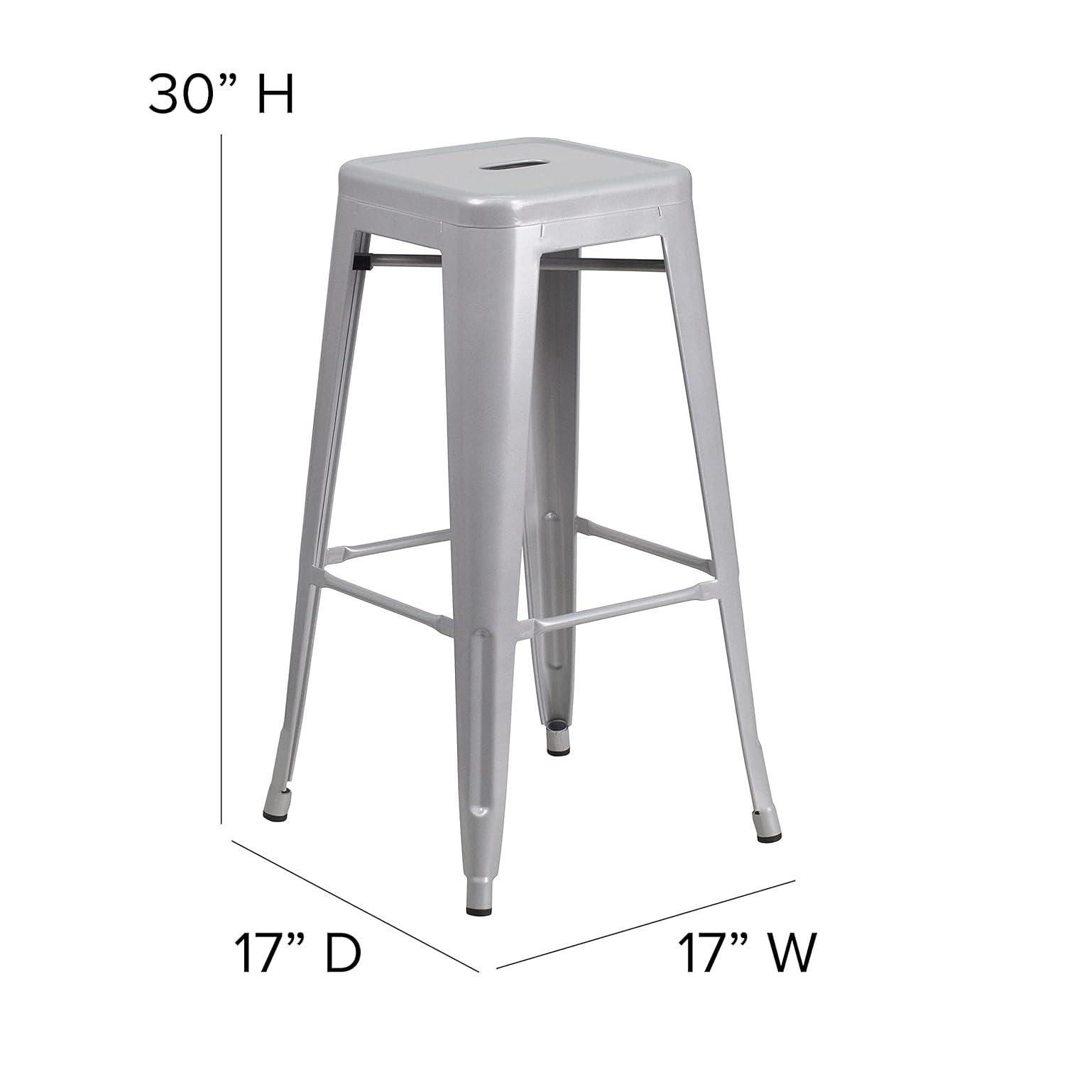 Flash Furniture Commercial Grade 30" High Backless Silver Metal Indoor-Outdoor Barstool with Square Seat