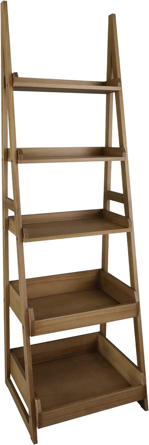 Alpine Gray Solid Wood 5-Shelf Ladder Bookcase