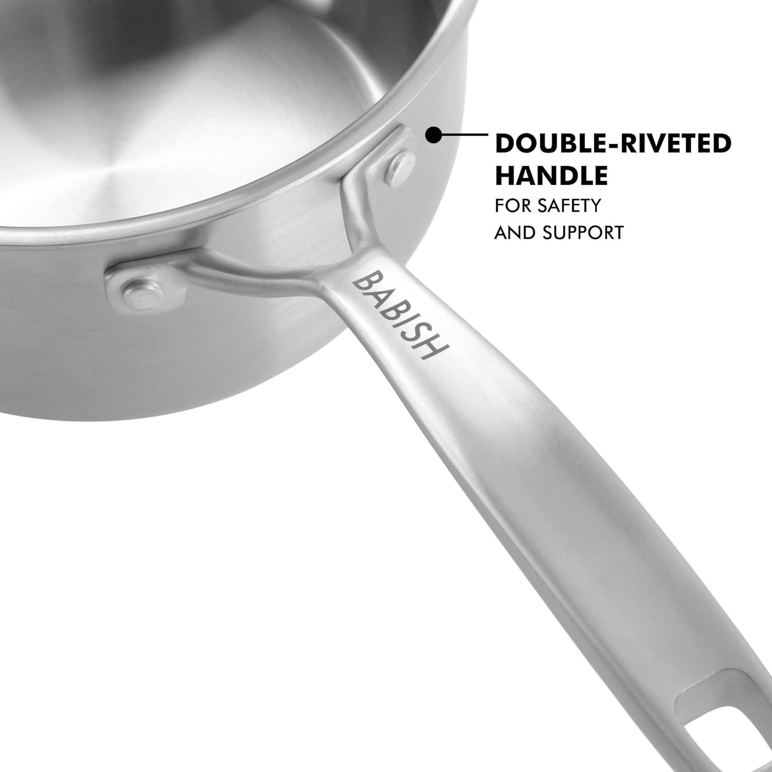 Babish 3.5-Quart Stainless Steel Non-Stick Saucier with Glass Lid