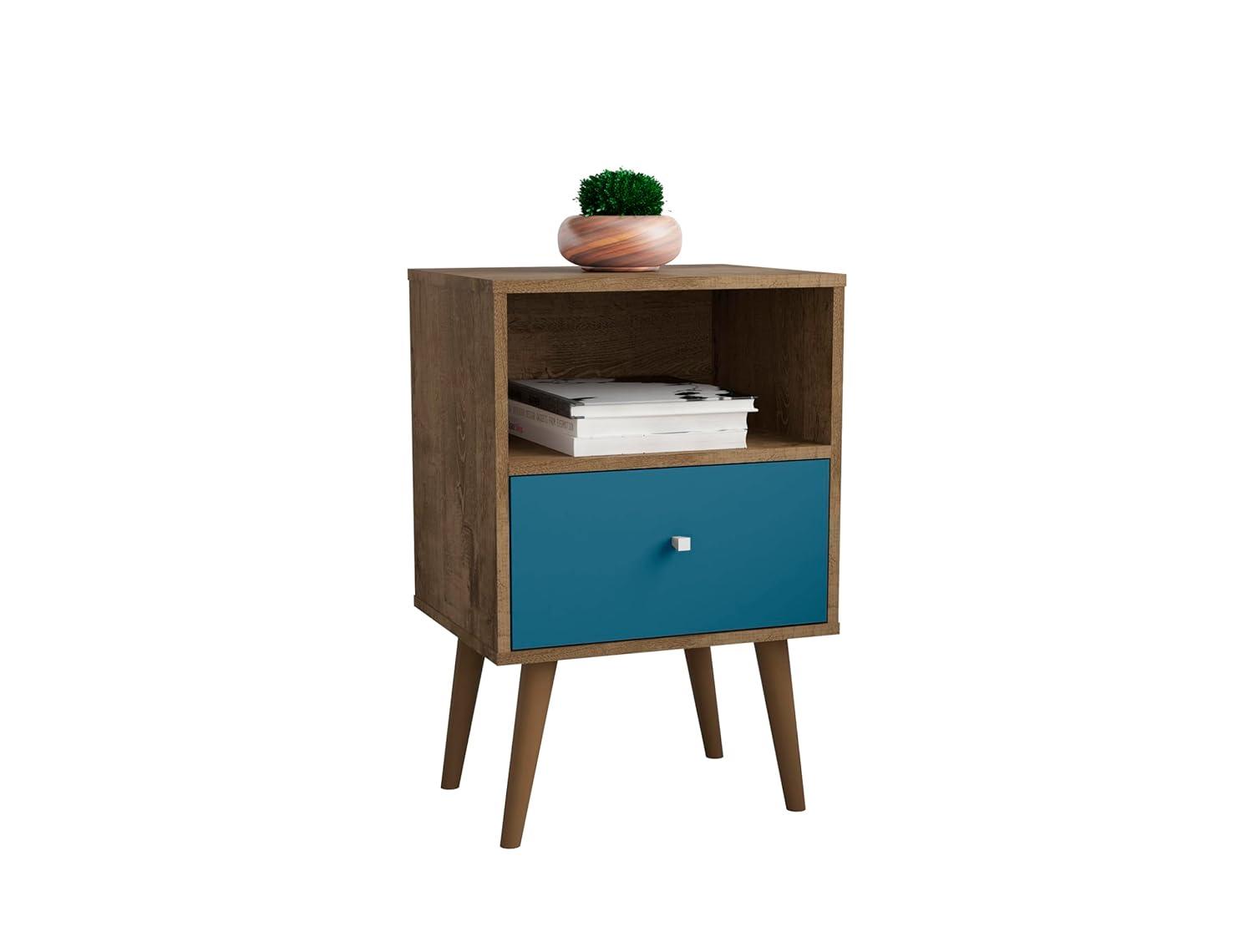 Liberty 1.0 Mid Century Modern Nightstand Rustic Brown/Aqua Blue - Manhattan Comfort