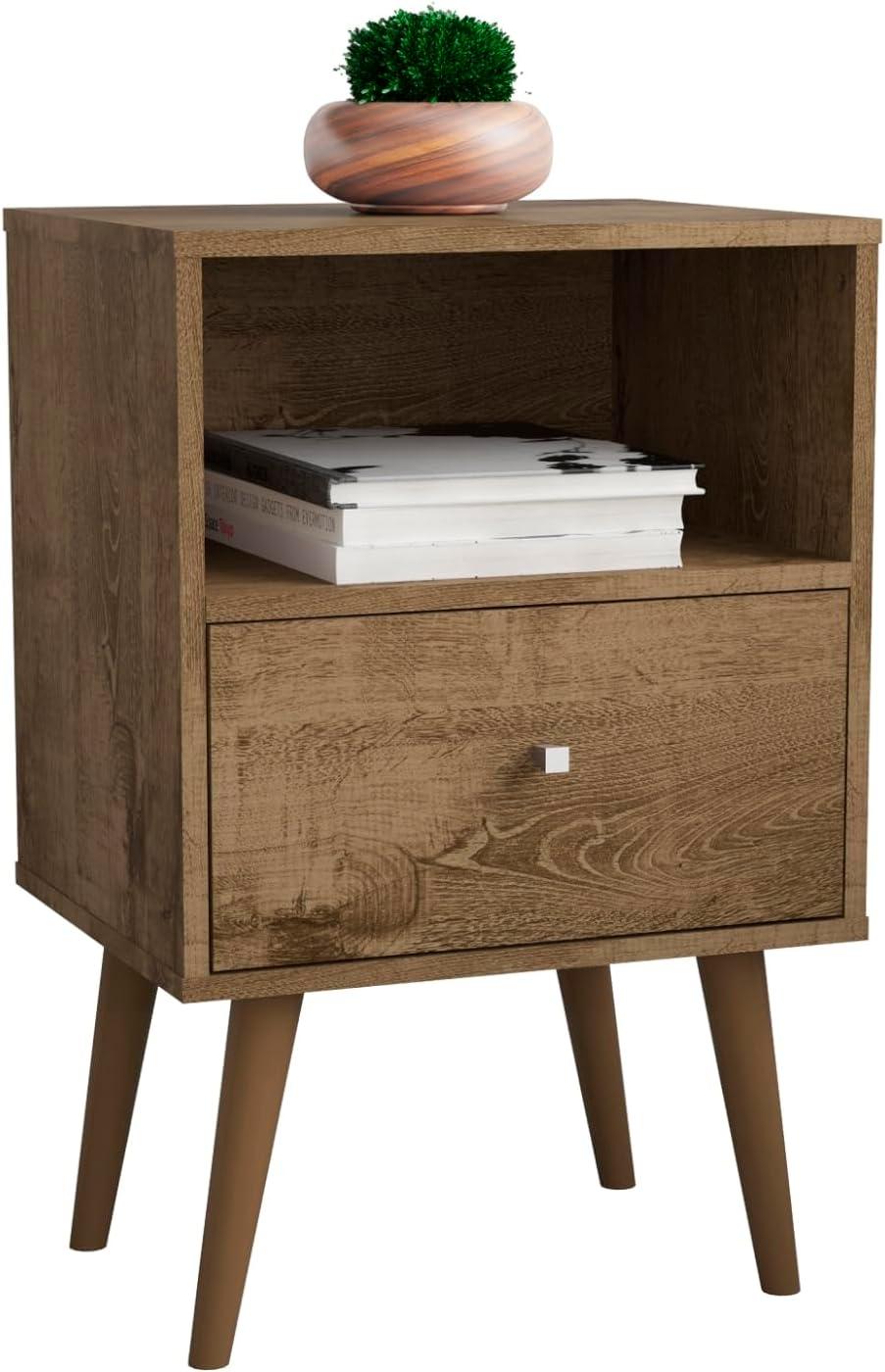 Liberty 1.0 Rustic Brown Mid-Century Modern Nightstand with Metal Handle