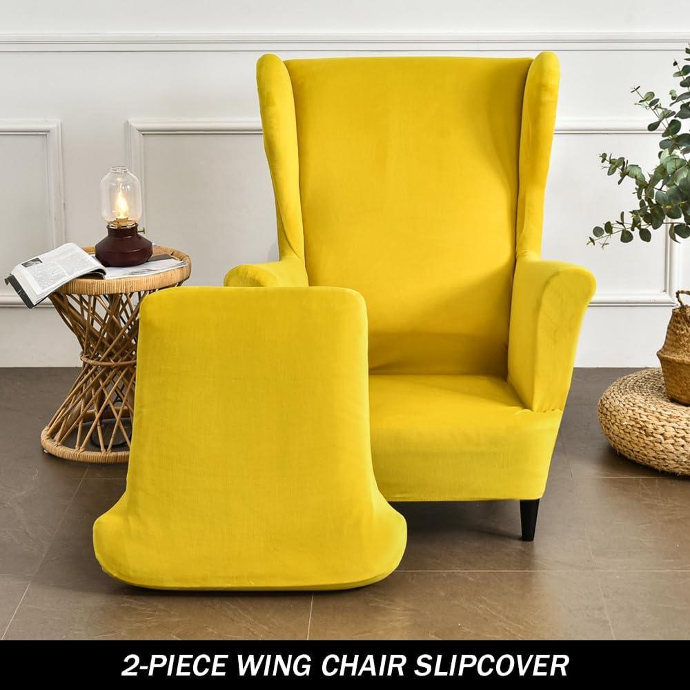 Yellow Velvet Stretch Wingback Chair Slipcover