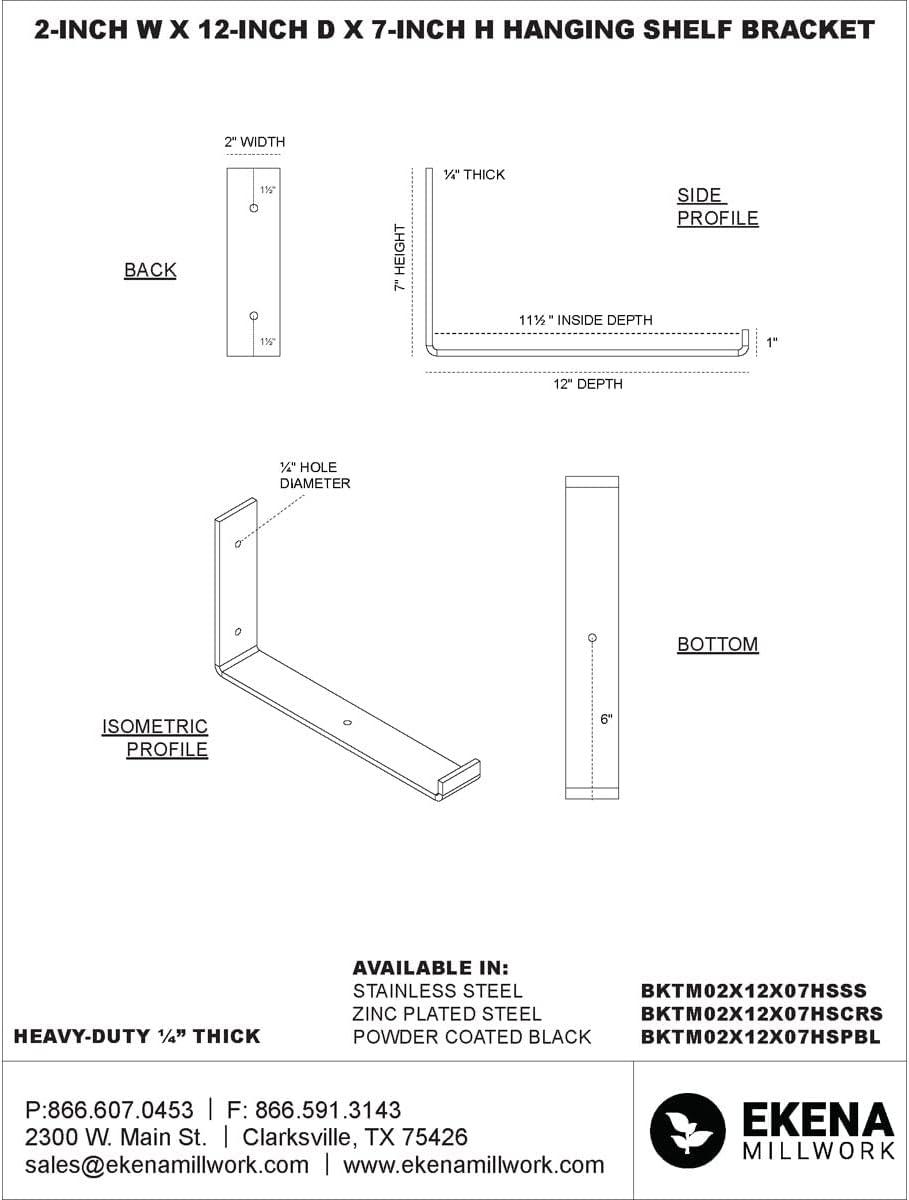 Ekena Millwork Steel Hanging Shelf Bracket
