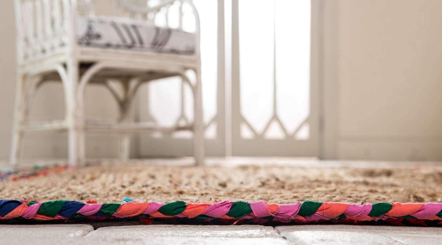 Hand-Braided Jute and Cotton Indoor Rug with Colorful Accents