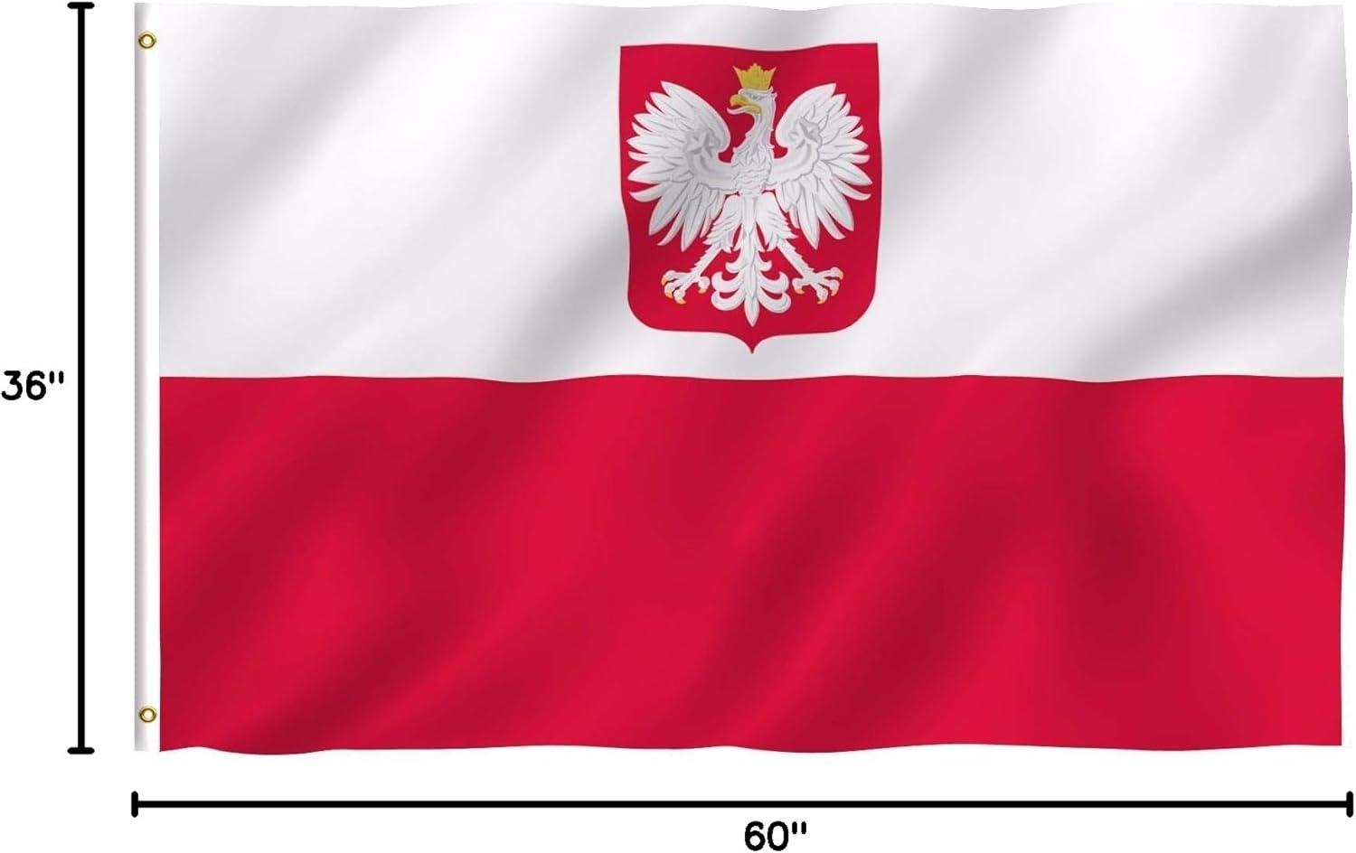 Poland Flag with Eagle Crest 3x5ft Outdoor UV Resistant