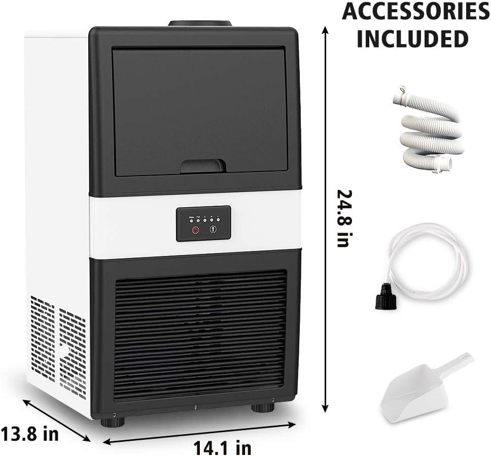 Commercial Ice Maker Machine, 70 LBS/24H Under Counter Large Ice Machine w/ 10 LBS Capacity Ice Storage Bin, 2 Water Inlet Modes, Freestanding & Built in Ice Maker for Bar/Home/Office/Shop, White