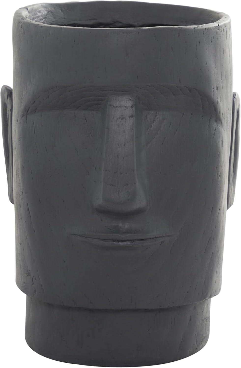 Deco 79 Magnesium Oxide Face Indoor Outdoor Planter Easter Island Large Planter Pot, Planter 13" x 14" x 18", Dark Gray