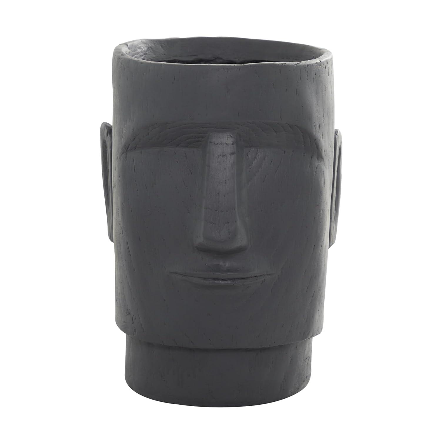 Deco 79 Magnesium Oxide Face Indoor Outdoor Planter Easter Island Large Planter Pot, Planter 13" x 14" x 18", Dark Gray