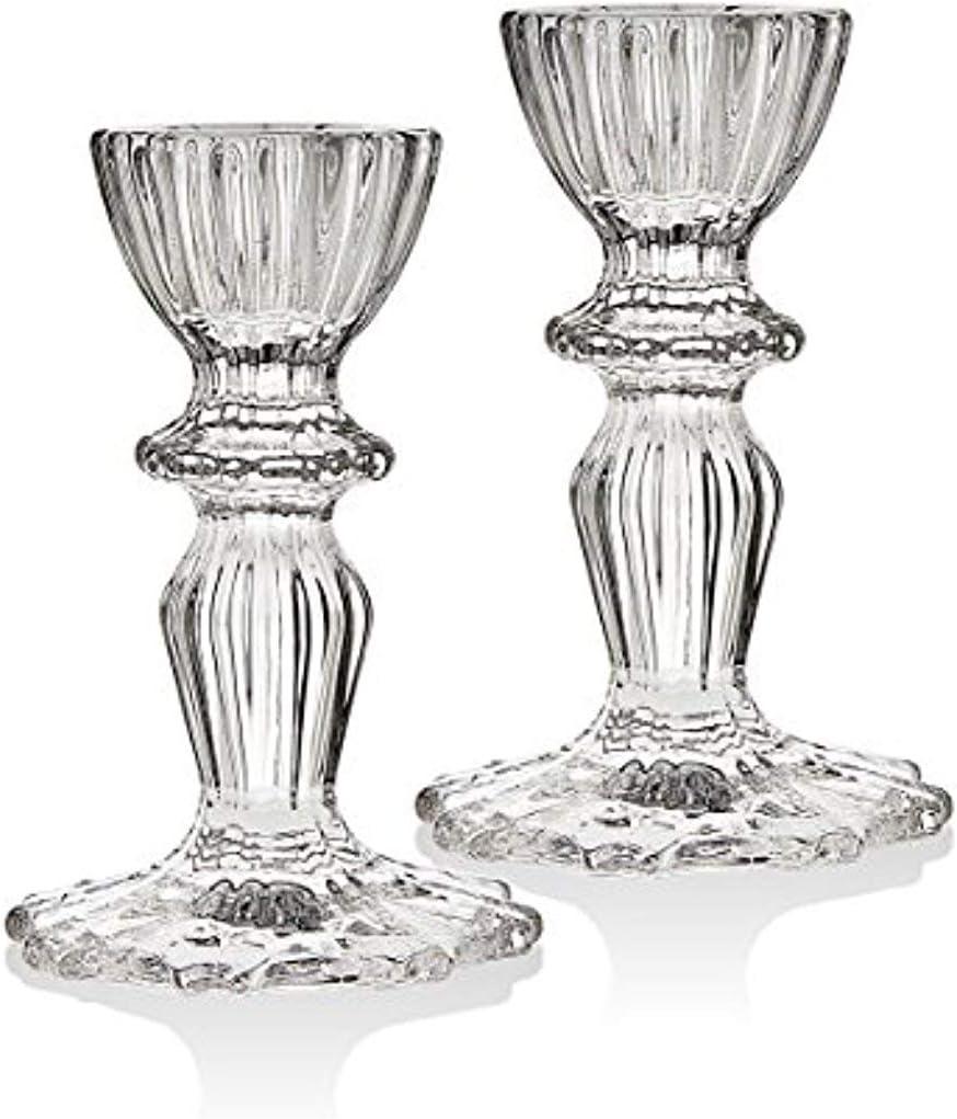 Clear Crystal Hand-Finished Taper Candlestick Pair