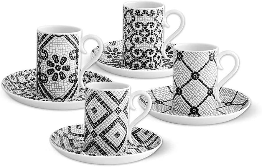 Portuguese Cobblestone Pattern Ceramic Coffee Cup and Saucer Set