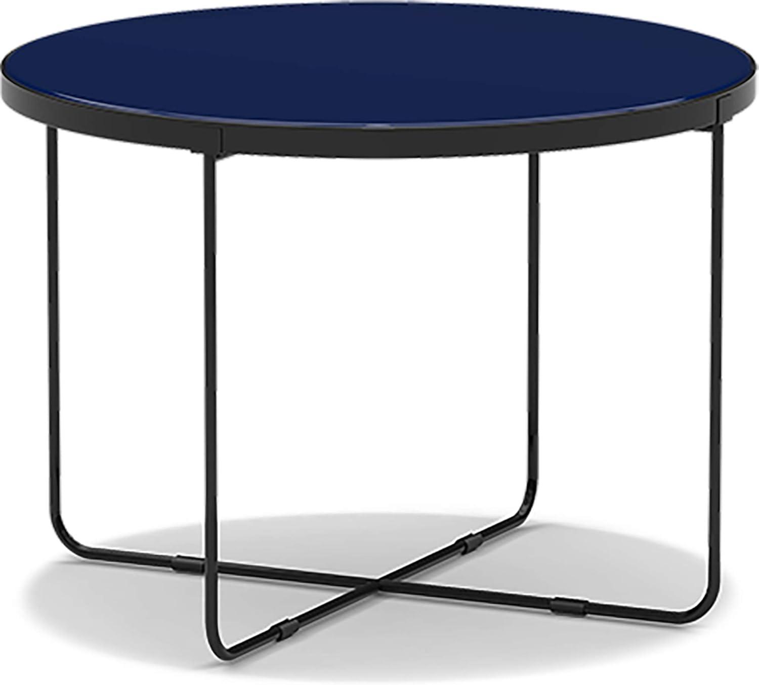 Finch 28'' Round Blue Wood Coffee Table with Black Metal Base