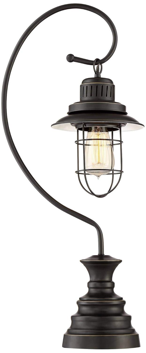 Edison Bronze 30'' Industrial Desk Lantern Lamp with Metal Cage Shade