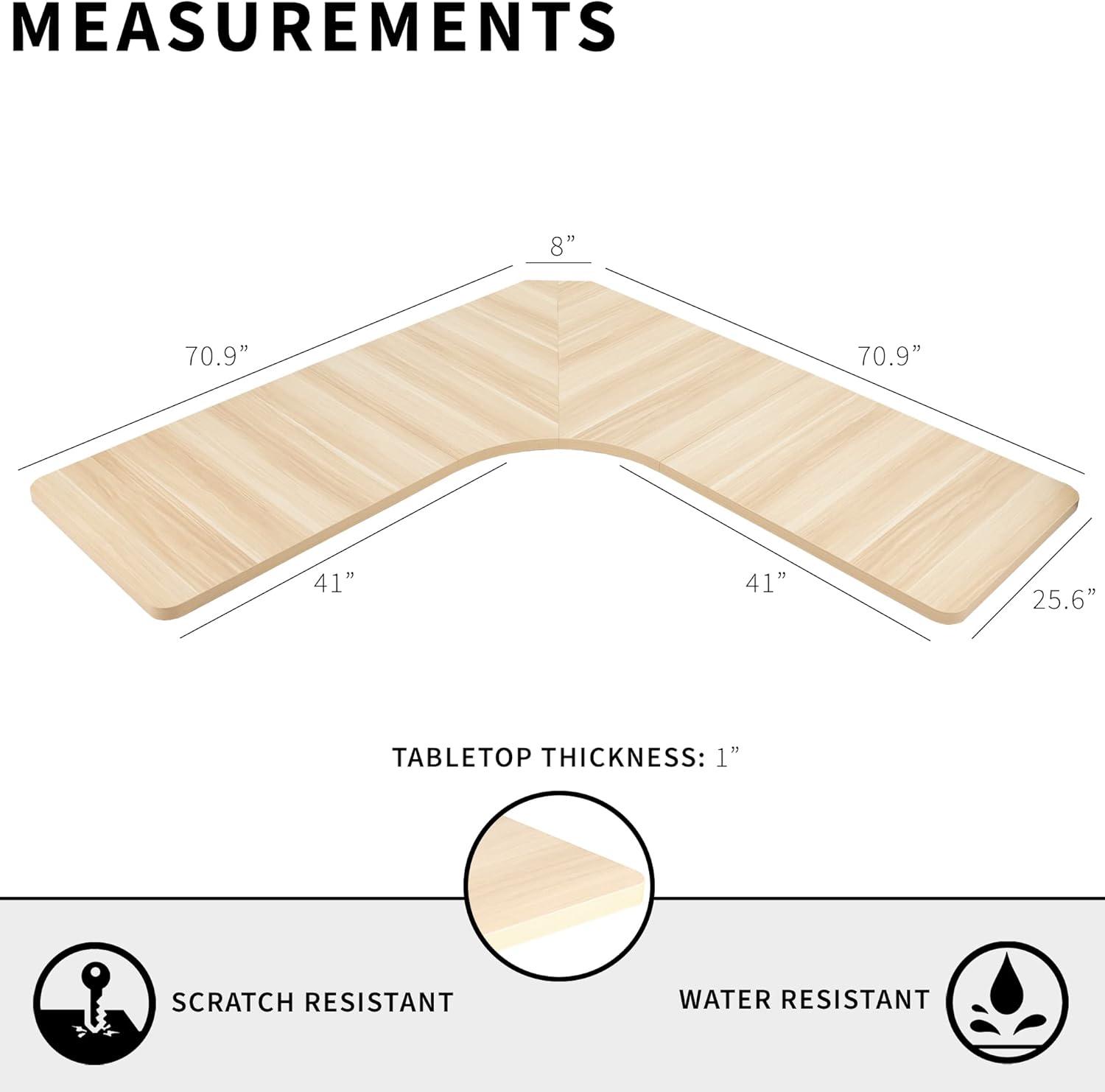 VIVO Light Wood 71x71 inch Curved Corner Table Top for Sit to Stand Desk Frames