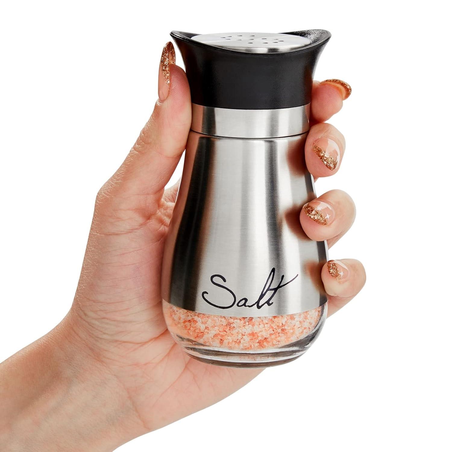 Juvale Stainless Steel Salt and Pepper Shakers Set with Glass Bottom, Perforated "S" and "P" Caps - Modern Kitchen Decor (4oz)