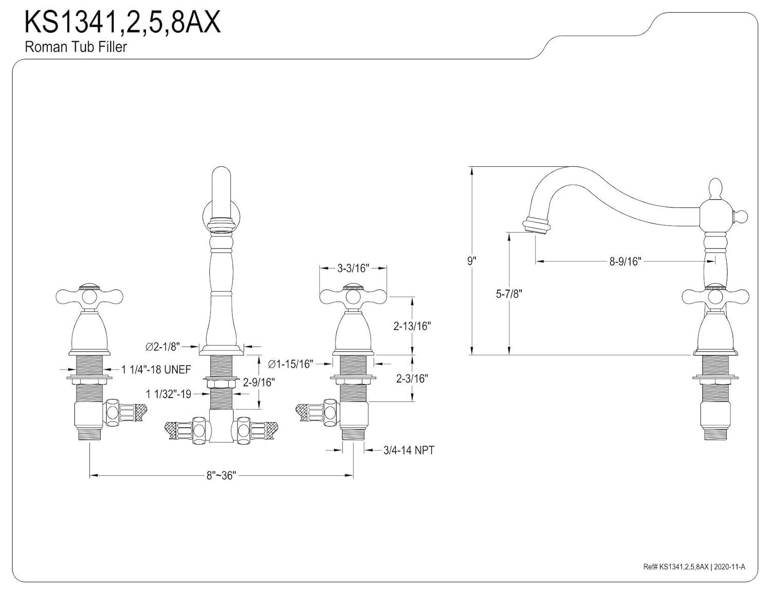 Kingston Brass Heritage Two-Handle 3-Hole Deck Mount Roman Tub Faucet