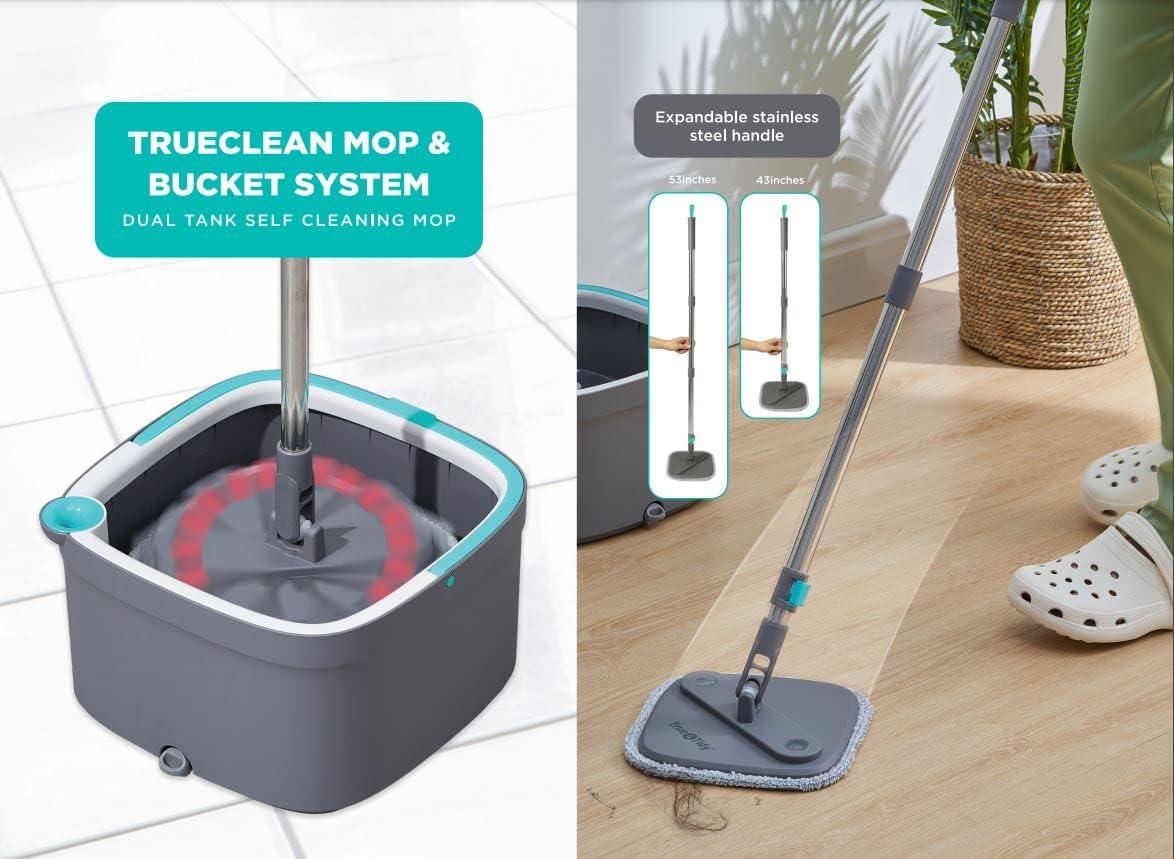 Adjustable Stainless Steel Microfiber Flat Mop with Dual Compartment Bucket