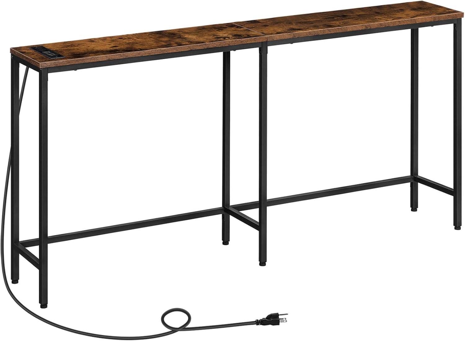 Rustic Brown 71'' Wood Console Table with USB Ports