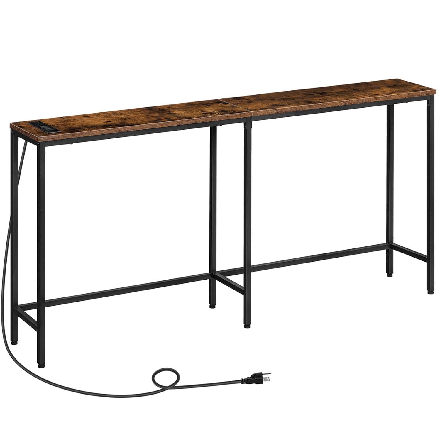 HOOBRO 70.9 Inches Console Table with 2 Power Outlets and 2 USB Ports, Extra Long Entryway Table with Charging Station, Narrow Sofa Table Behind Couch, Hallway, Living Room, Rustic Brown BF1801XG01G2