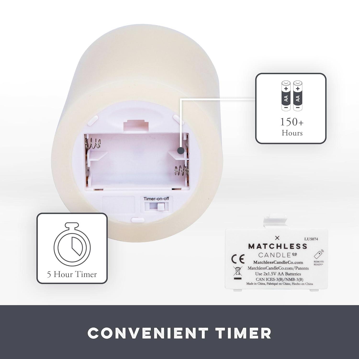 Matchless Candle Co. by Luminara Set of 3 (3" x 4.5",5.5",6.5") Flameless LED Flickering Battery Candle Moving Flame Pillar, Melted Edge, Real Wax Smooth Finish (Unscented)