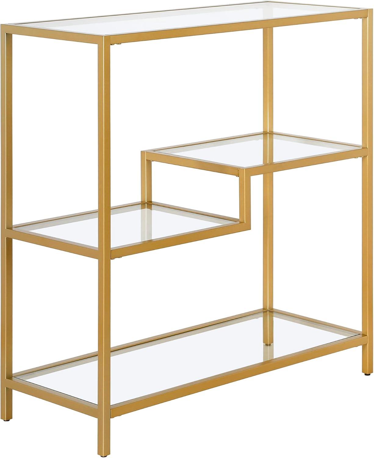 36 in. Gold Metal & Glass Four Tier Etagere Bookcase