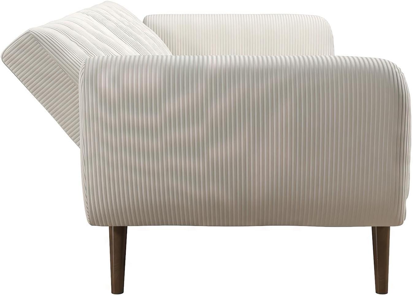 Ivory Corduroy Faux Leather Sleeper Sofa with Wood Legs