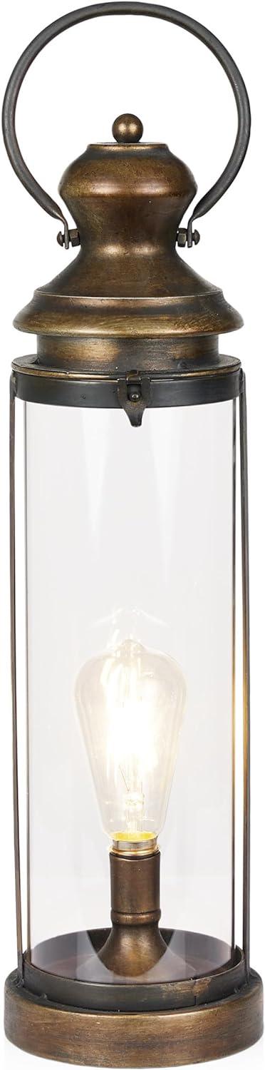 Gold Metal and Glass Lantern with Warm White LED Light, 21"