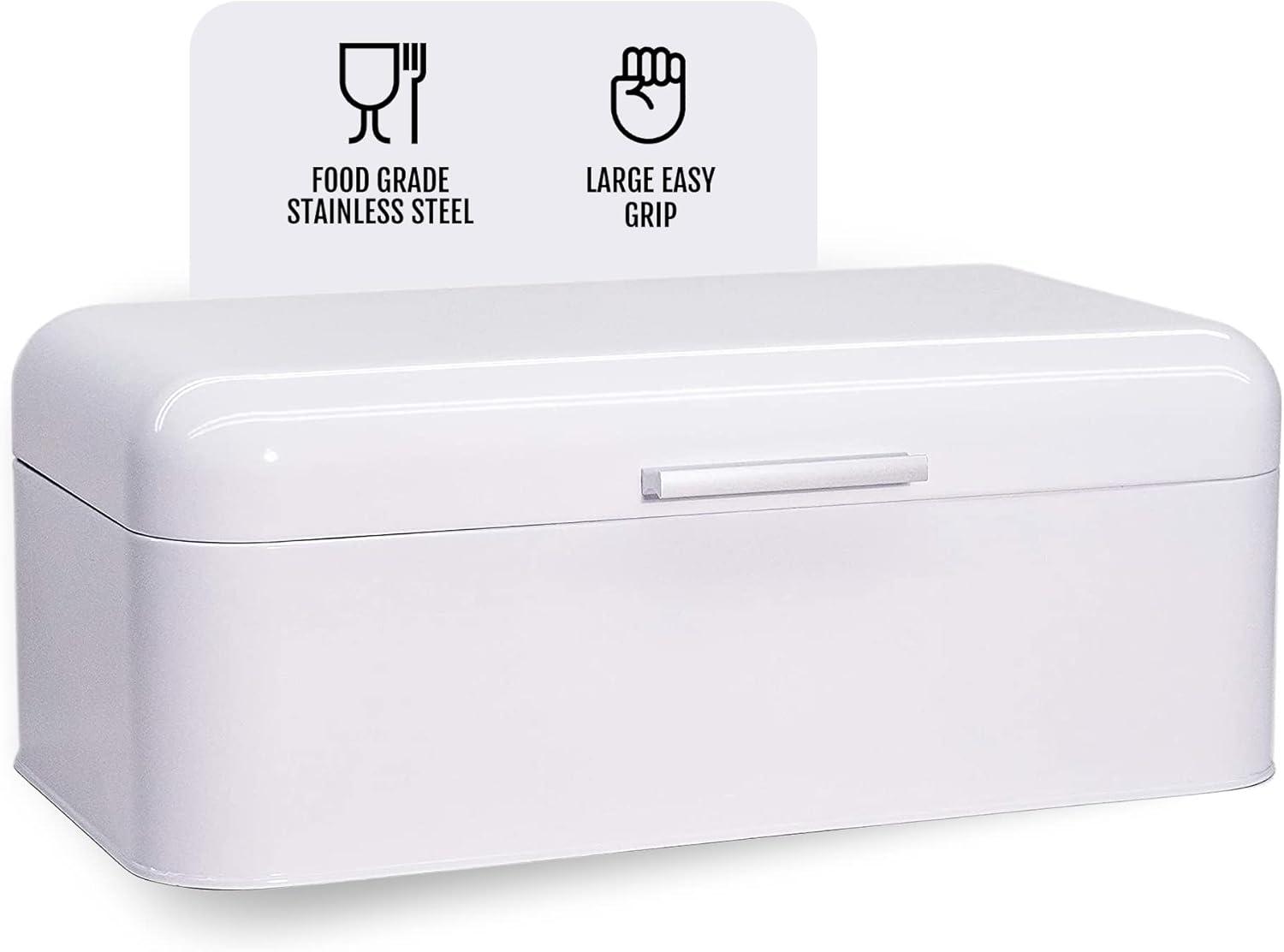 Glossy White Stainless Steel Extra Large Bread Box