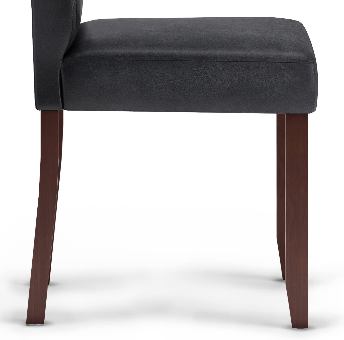 Distressed Black Faux Leather Upholstered Parsons Side Chair