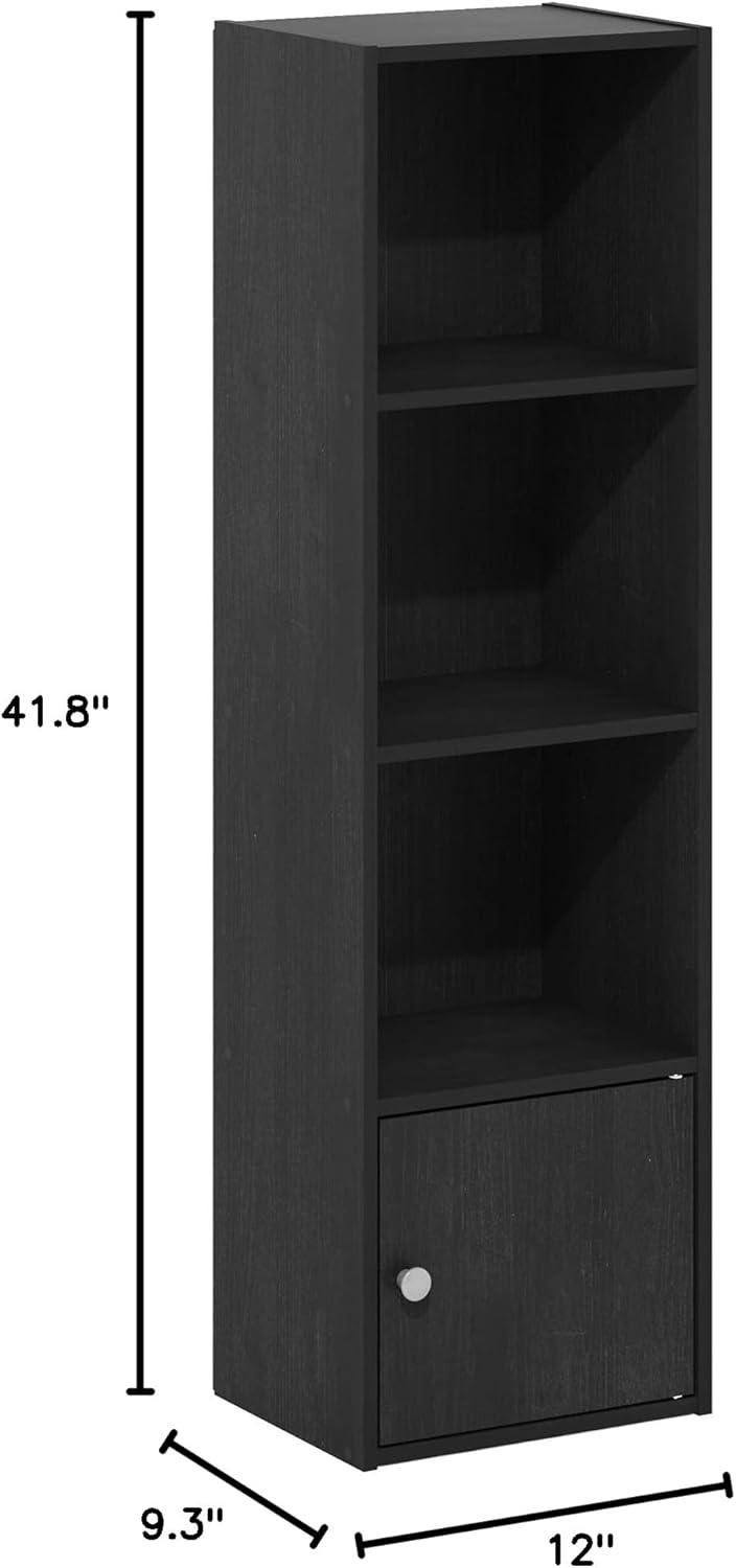 Furinno Luder 4-Tier Shelf Bookcase with 1 Door Storage Cabinet, Blackwood