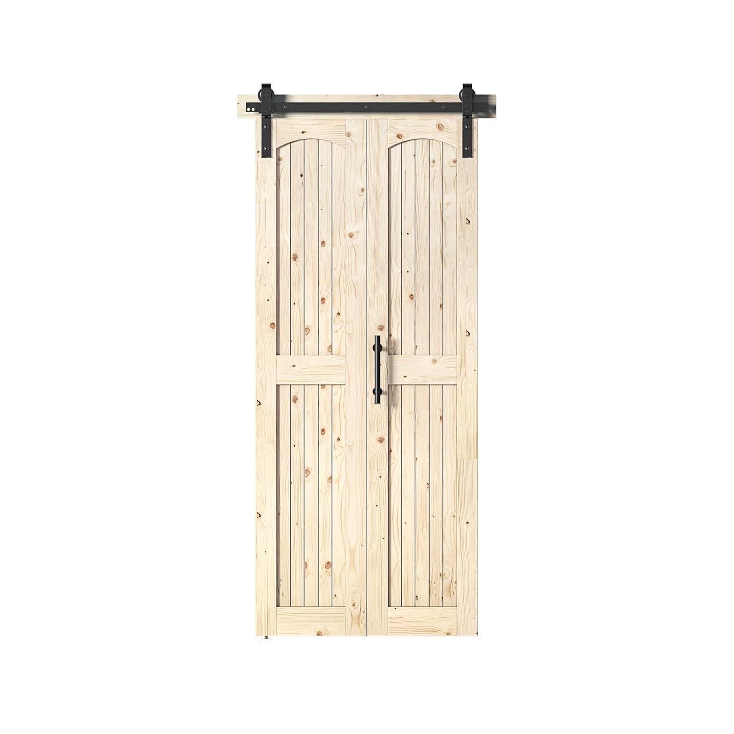 84'' Assembled Solid Wood Bi-Fold Barn Doors with Installation Hardware Kit
