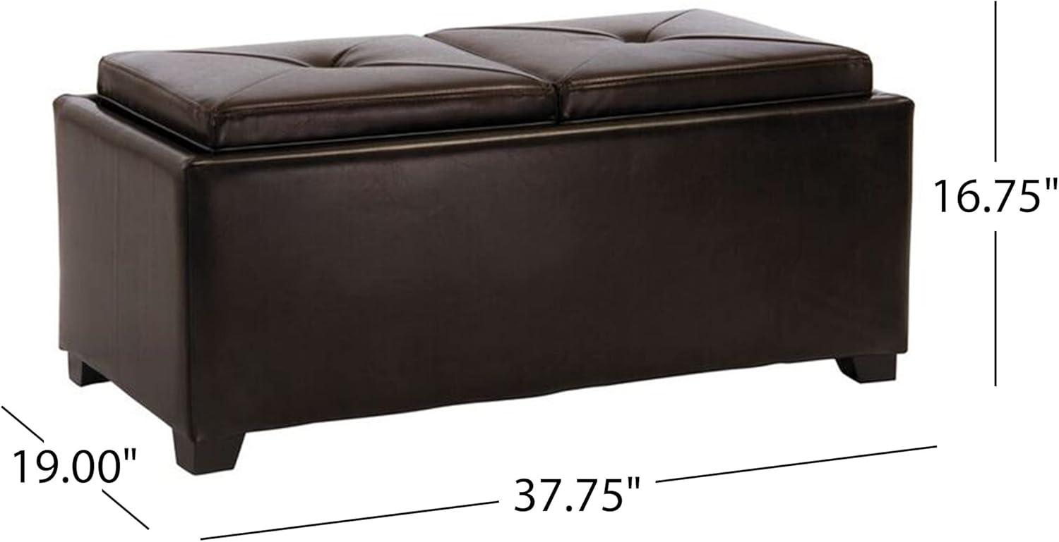 SUSIMOND Maxwell Bonded Leather Double Tray Ottoman, Brown , 38 x 19x 17inches