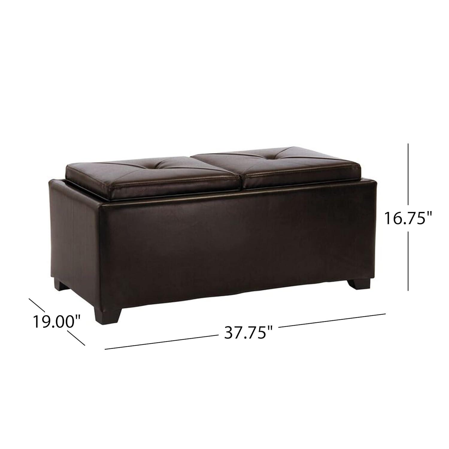 SUSIMOND Maxwell Bonded Leather Double Tray Ottoman, Brown , 38 x 19x 17inches