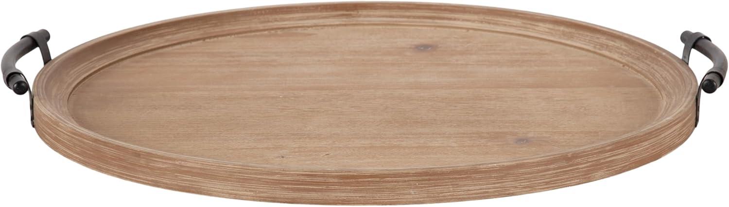 Kate and Laurel Bruillet Farmhouse Wood Round Ottoman Tray, 24 x 22, Rustic Brown, Circle Coffee Table Tray for Living Room Decor or Large Serving Tray