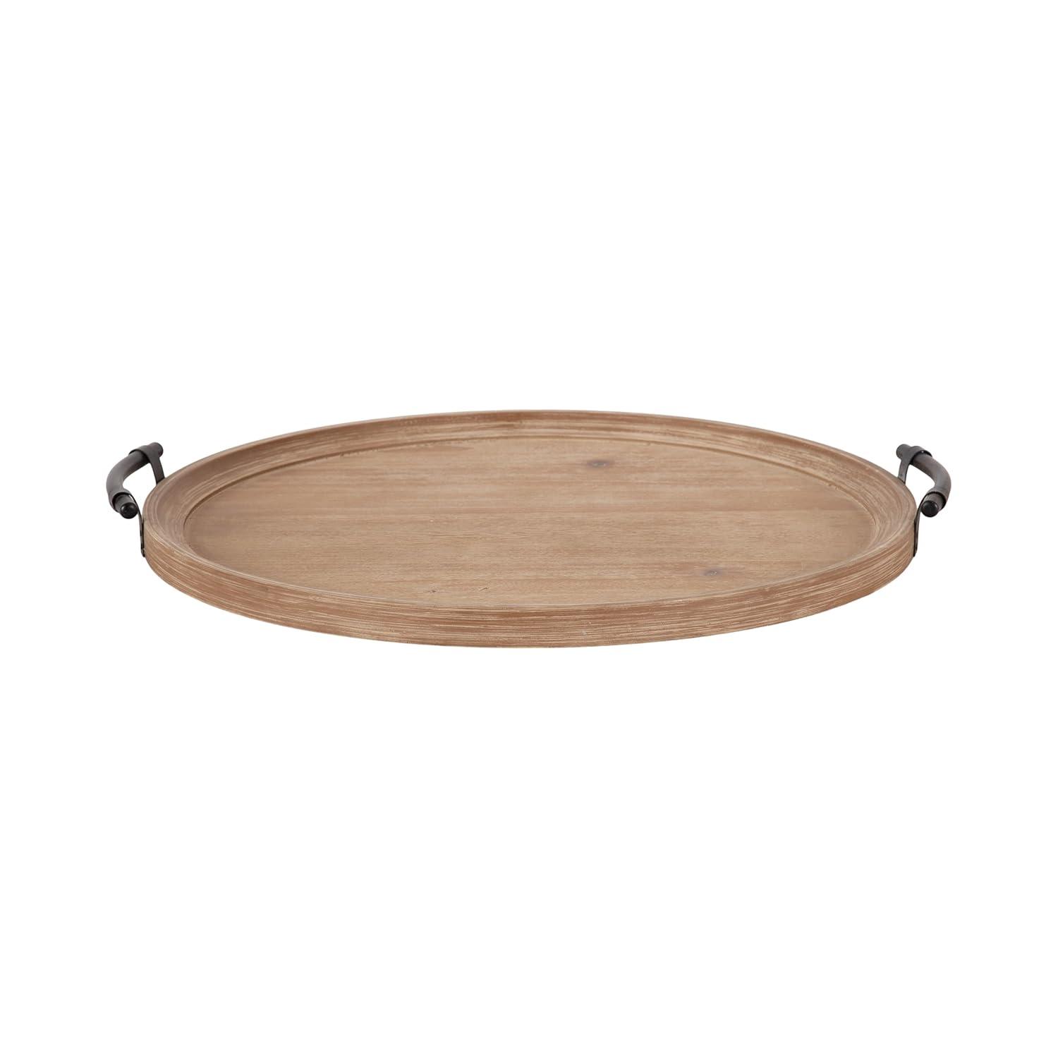 Kate and Laurel Bruillet Farmhouse Wood Round Ottoman Tray, 24 x 22, Rustic Brown, Circle Coffee Table Tray for Living Room Decor or Large Serving Tray