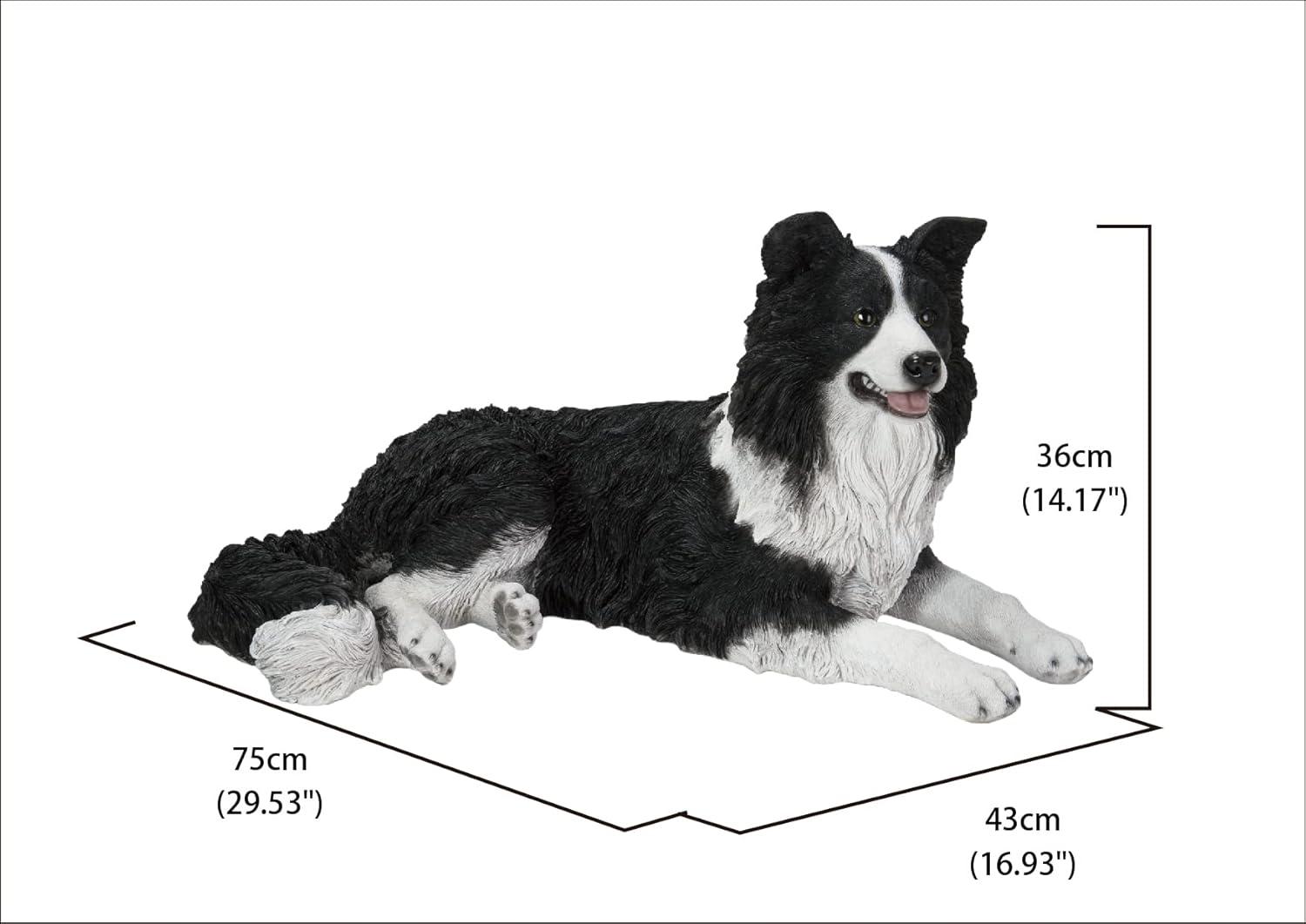 Black and White Resin Border Collie Dog Statue