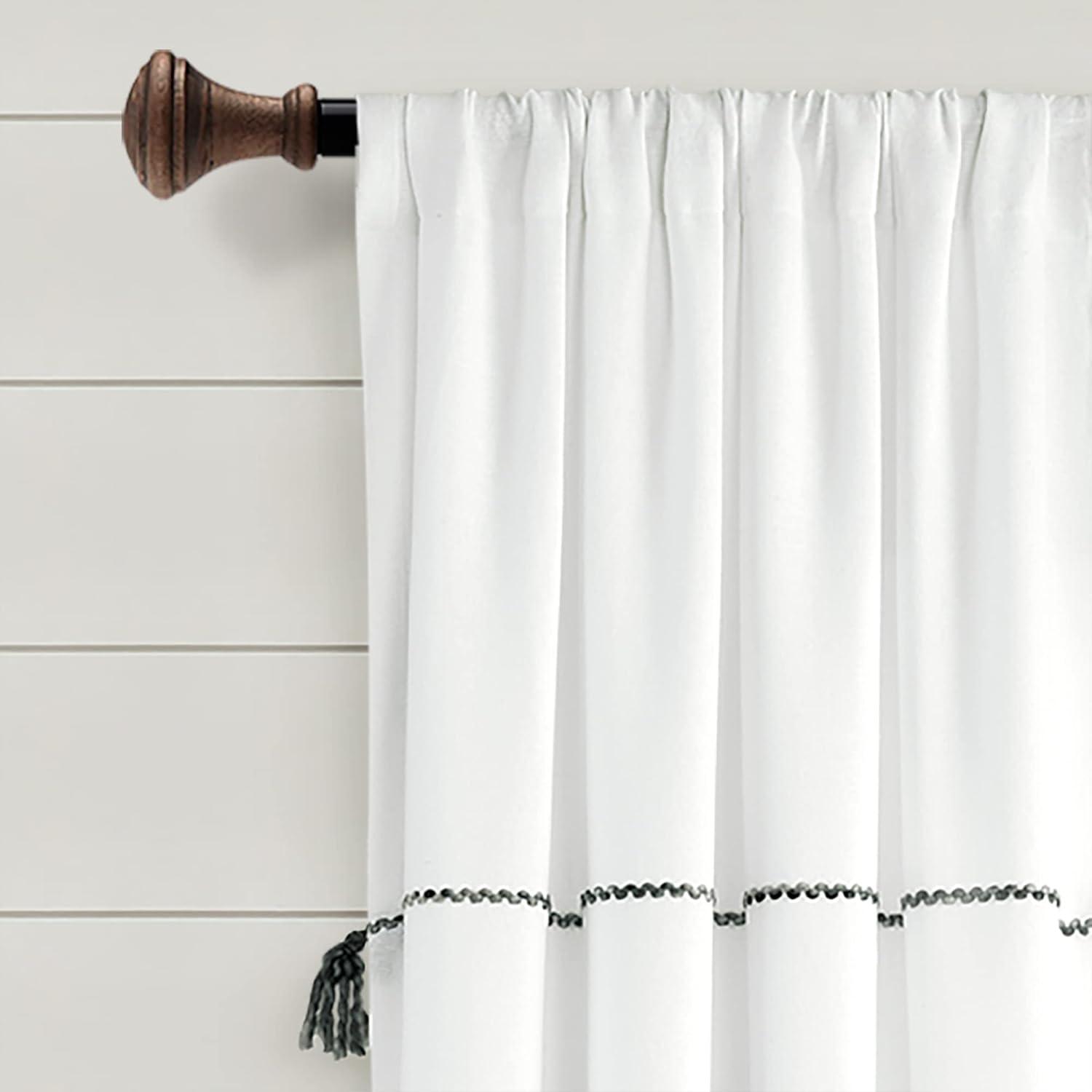 Home Boutique Farmhouse Boho Stripe Woven Tassel Yarn Dyed Cotton Window Curtain Panels Gray Ombre 42X84 Set