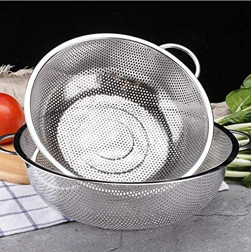 Stainless Steel Micro-Perforated Colander Set of 2 - Heavy Duty Strainer Mesh with Handle for Draining, Rinsing, and Washing Pasta, Vegetables, Fruits - Dishwasher Safe - 3/5 Quart