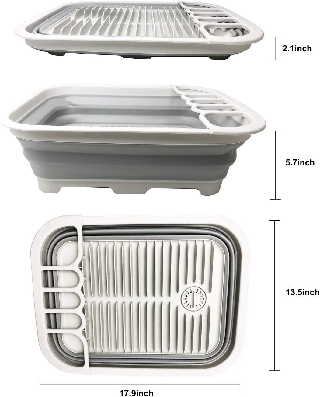 SAMMART 12L (3.17 Gallon) Collapsible Dish Drainer with Swivel spout, Grey
