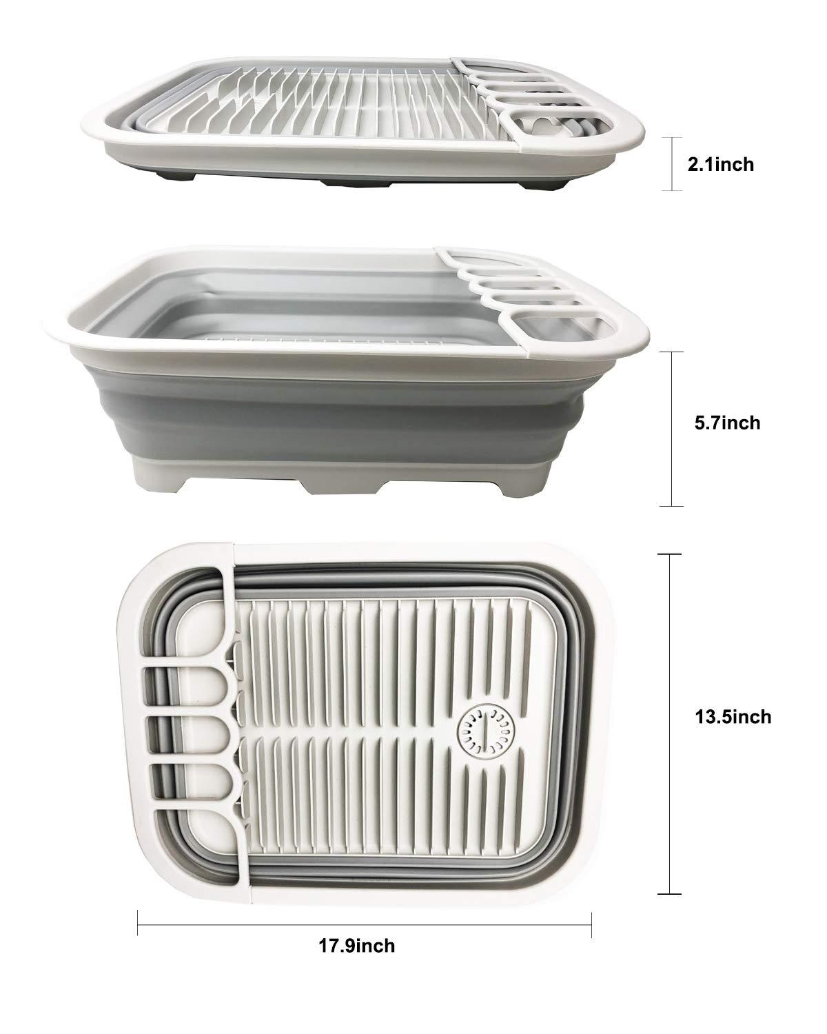SAMMART 12L (3.17 Gallon) Collapsible Dish Drainer with Swivel spout, Grey