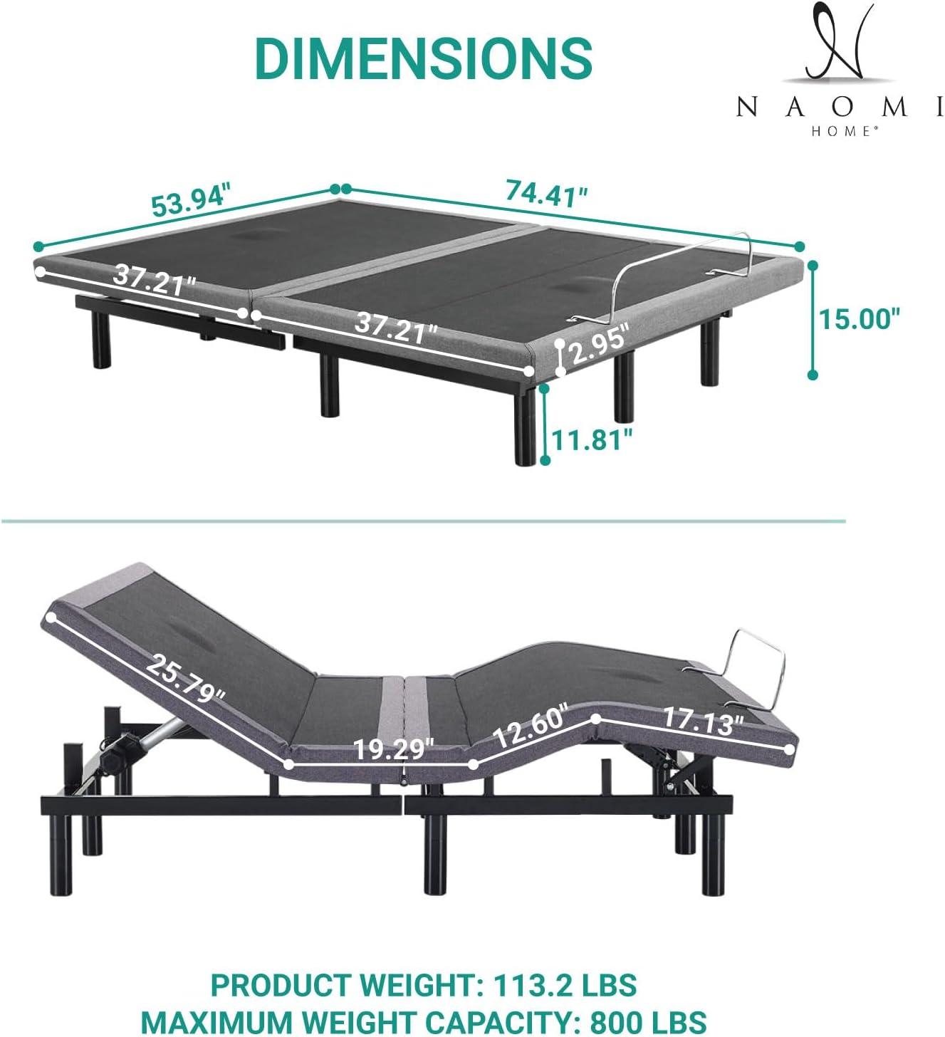 Gray Adjustable Full Metal Frame Bed with Massage and USB Ports