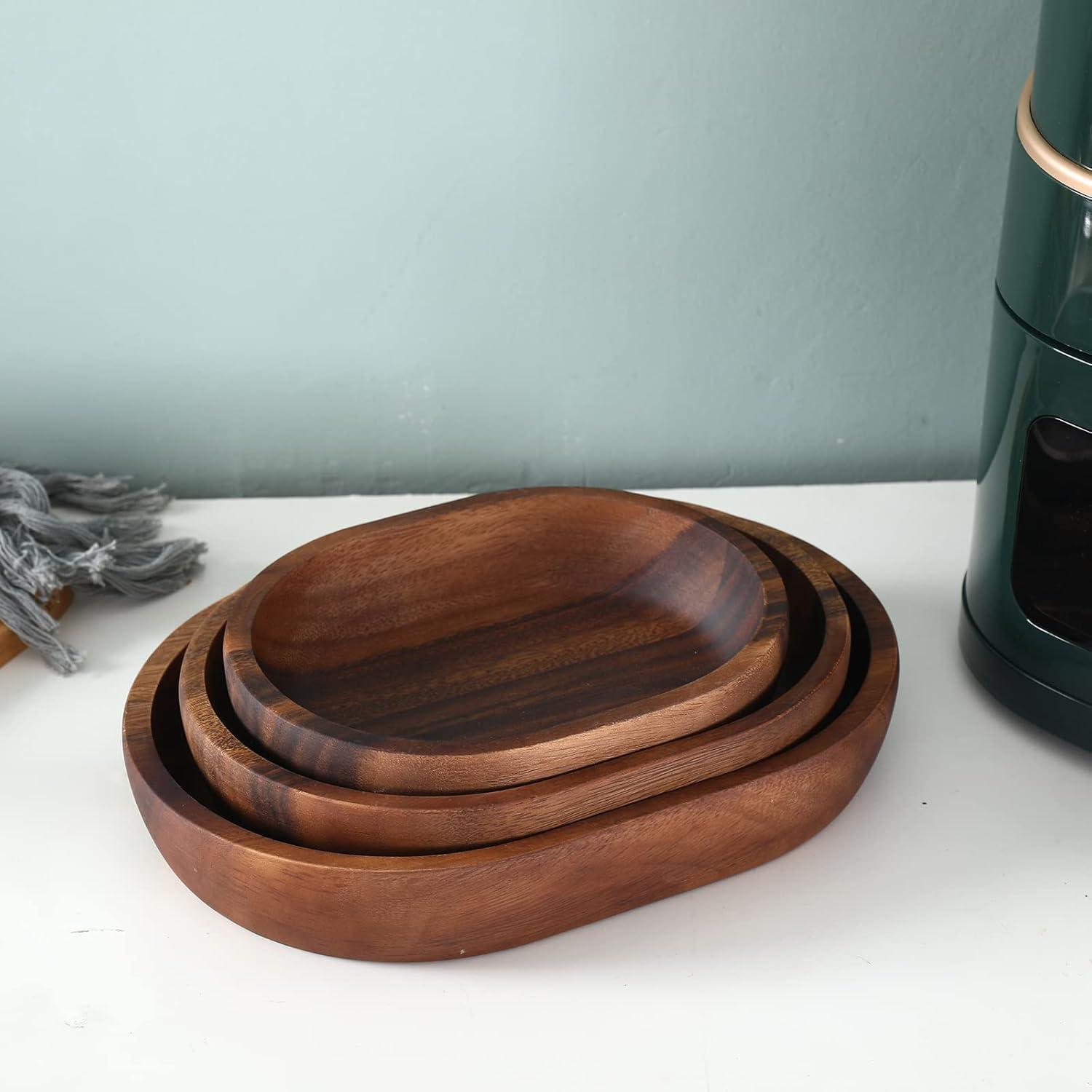 Acacia Wood Oval Salad and Serving Bowl Set of 3