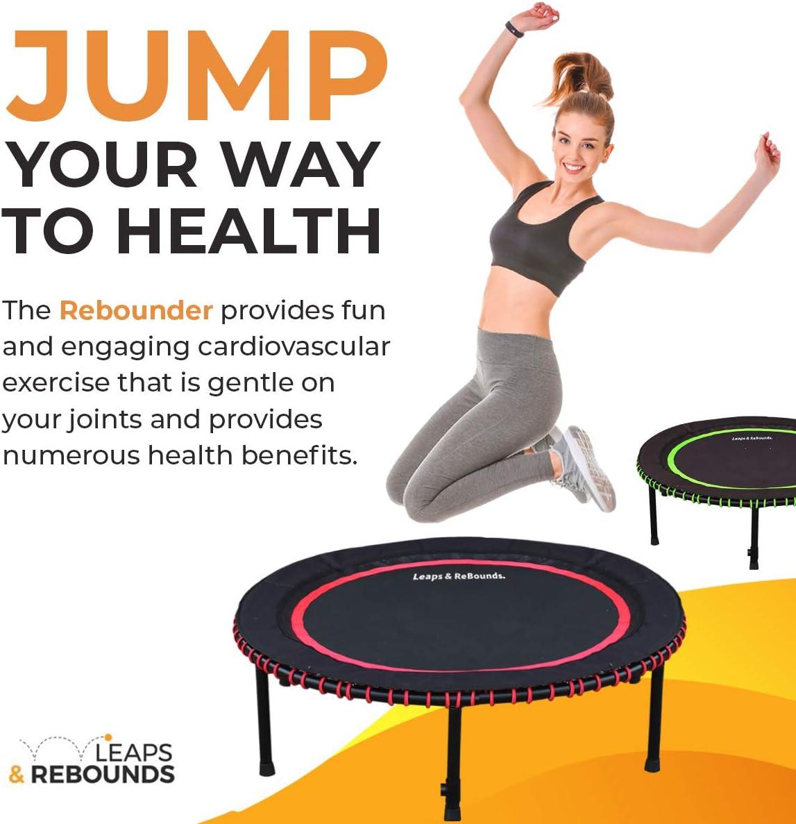 LEAPS & REBOUNDS Round Mini Fitness Trampoline & Rebounder Indoor Home Gym Exercise Equipment Low Impact Workout for Adults