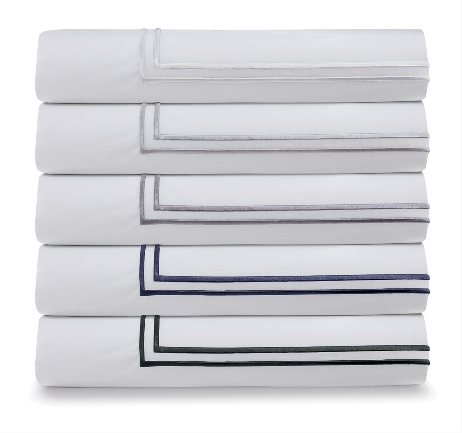 Elegant White Cotton Percale Full/Queen Duvet Set with Satin Stitching